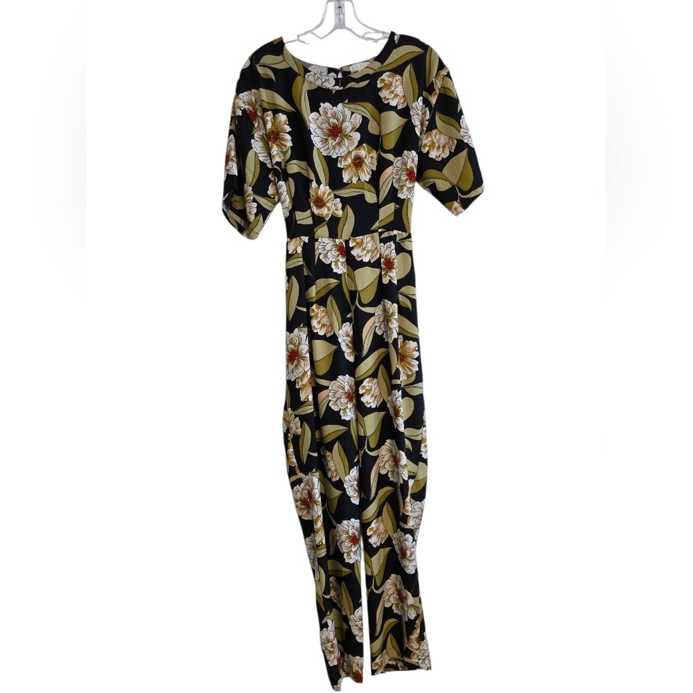 Leith Black Floral Jumpsuit Size Medium